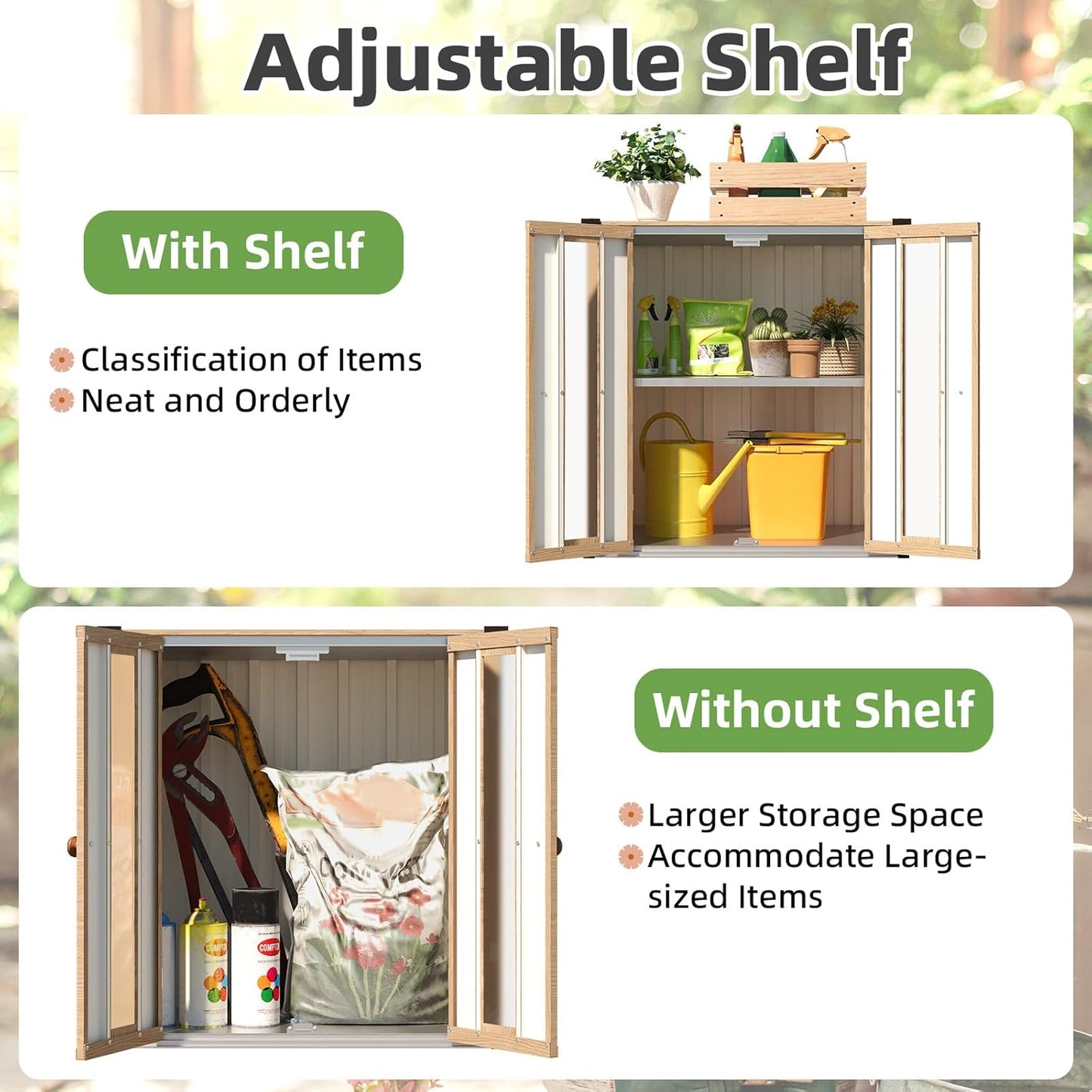YODOLLA Small Outdoor Storage Cabinet Waterproof, Wood Grain