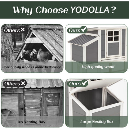 YODOLLA 98'' Extra Large Chicken Coop Wood Chicken House with 4 Nesting Boxes