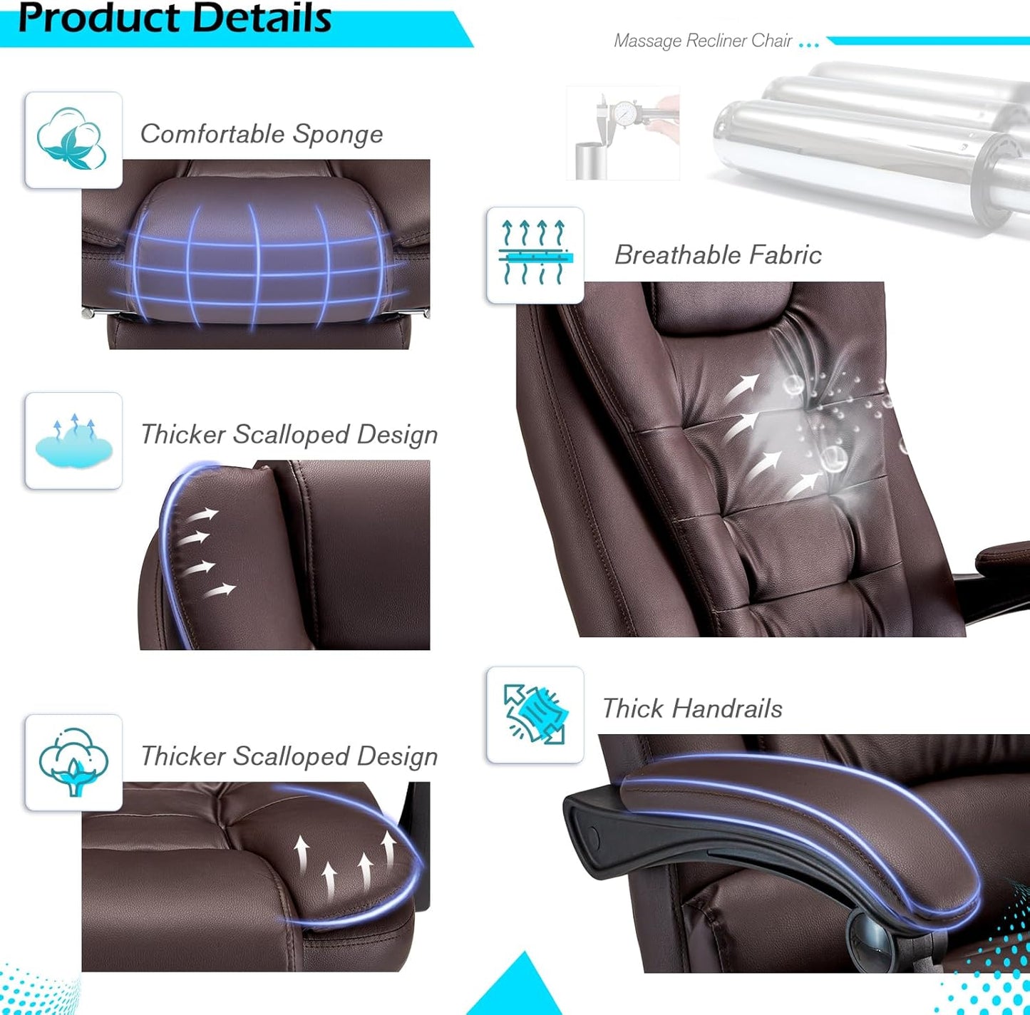 YODOLLA Massage Office Chair with Heat w/Retractable Footrest, Brown