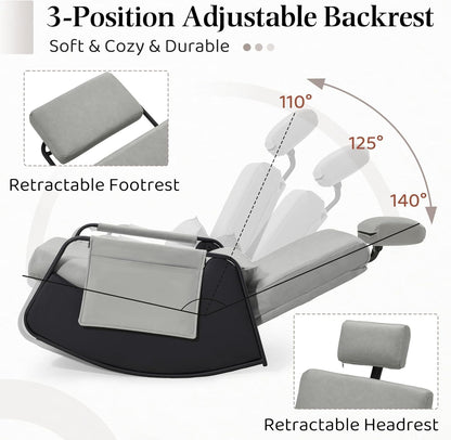 YODOLLA Retractable Gliding Rocking Chair, Gray Leather