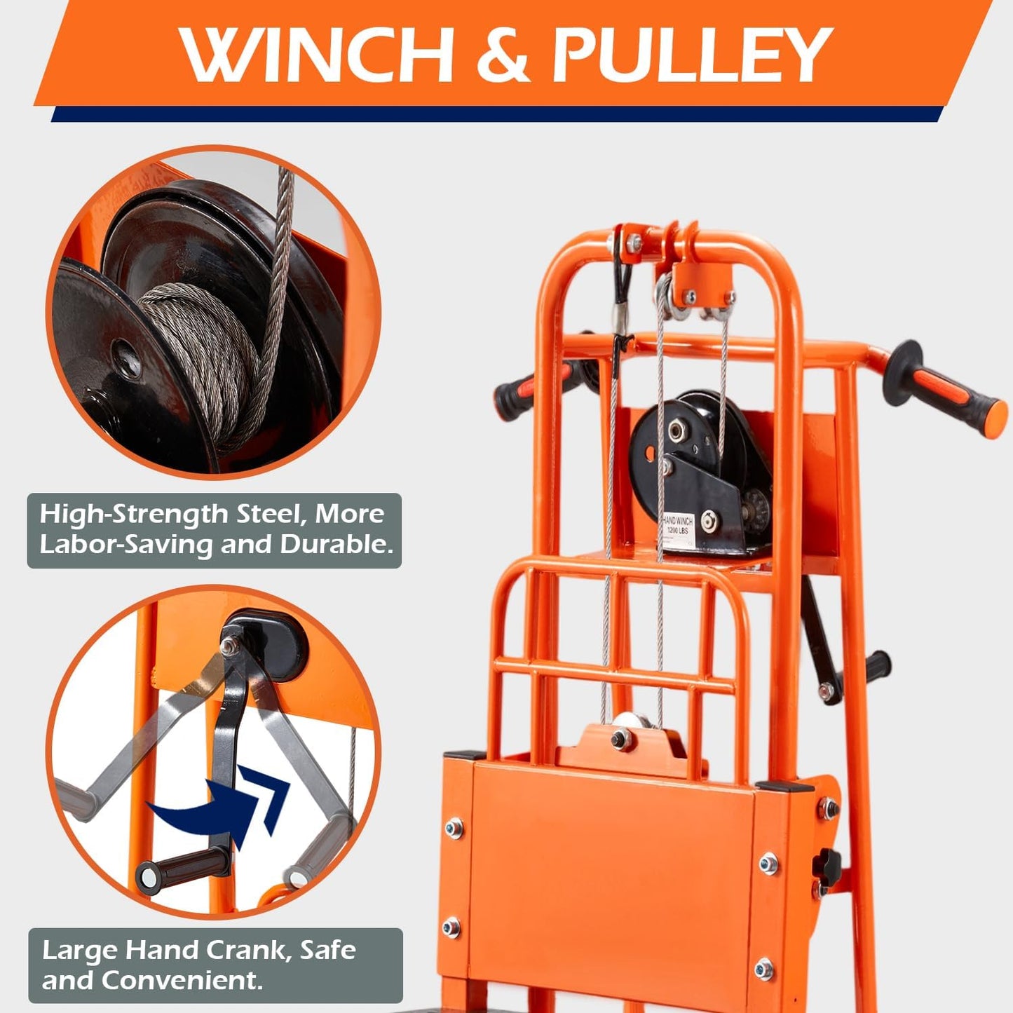 YODOLLA Material Lift Winch Stacker Manual Pallet Truck Dolly with Lockable Swivel Casters