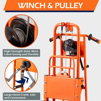 YODOLLA Material Lift Winch Stacker Manual Pallet Truck Dolly with Lockable Swivel Casters