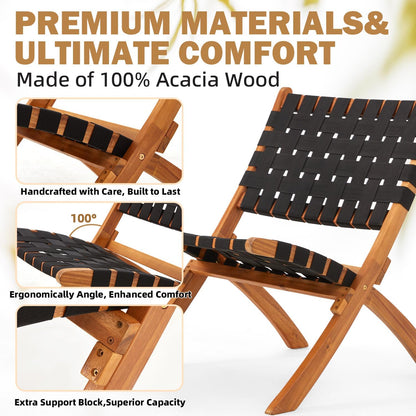 YODOLLA 3 Piece Patio Furniture Set, Acacia Wood Bistro Set with Coffee Table & Folding Chairs