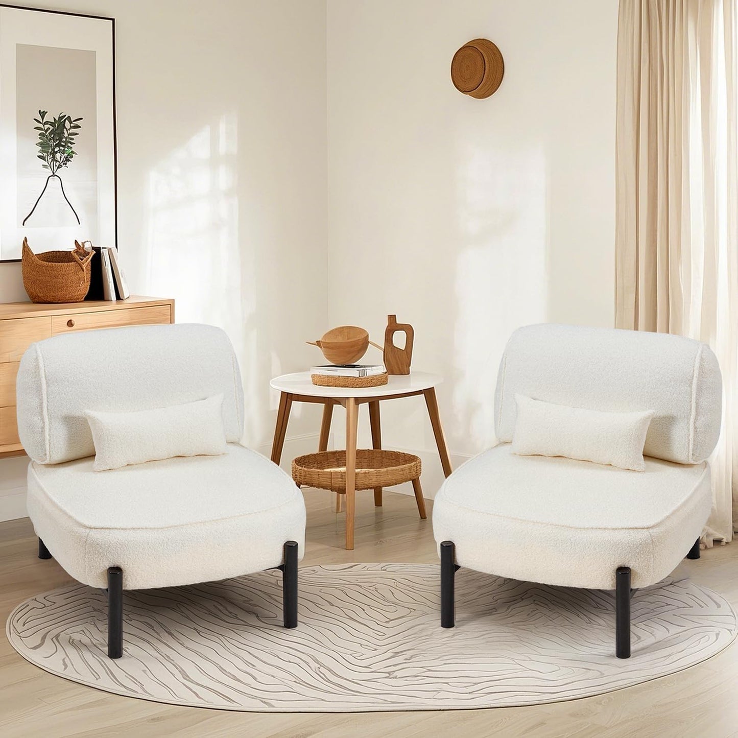 YODOLLA Mid Century Modern Accent Chair, Extra Large Teddy Upholstered Lounge Chair with Pillow