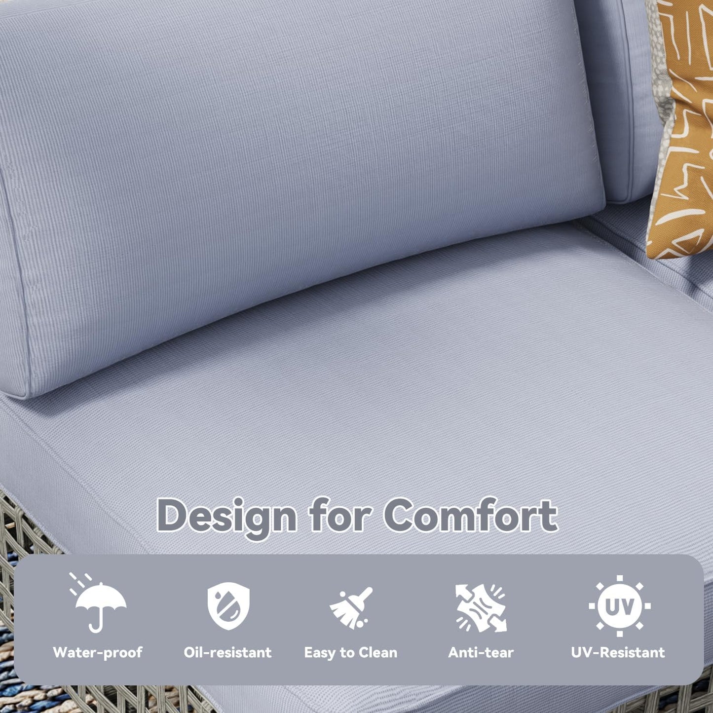 YODOLLA 7-Piece Outdoor Sofa Set, Grey Rattan & Blue Cushions