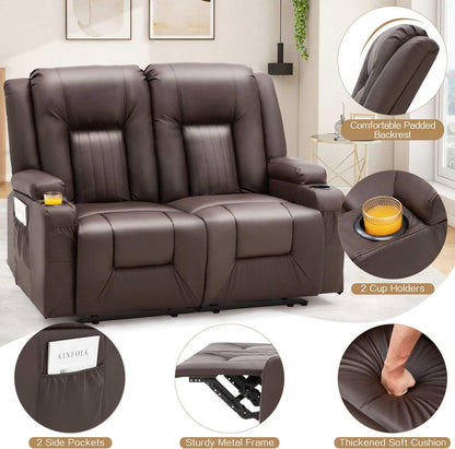 YODOLLA 2-Seat Recliner Sofa, Faux Leather, Cup Holders, Brown
