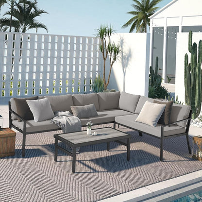 YODOLLA Modern Metal Patio Set, 7-Piece, Grey