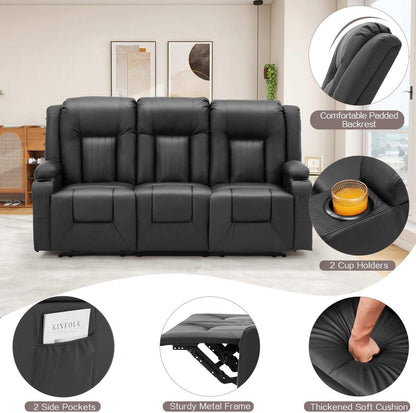 YODOLLA 3-Seat Recliner Sofa, Black Faux Leather