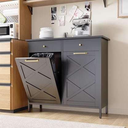 YODOLLA Double Tilt Out Trash Can Cabinet with 2 Drawers