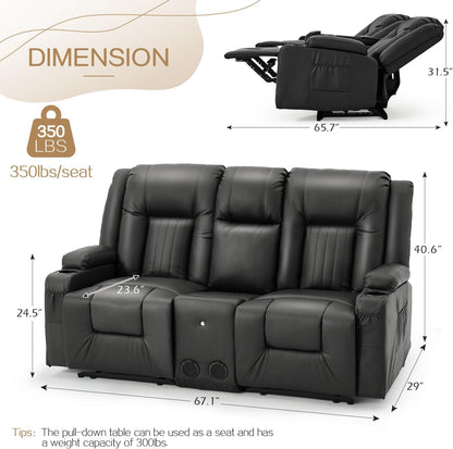 YODOLLA Faux Leather RV Loveseat w/ Console & USB, Black