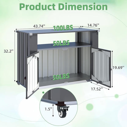 YODOLLA Outdoor Grill Table with Storage Cabinet Weatherproof, Dark Gray
