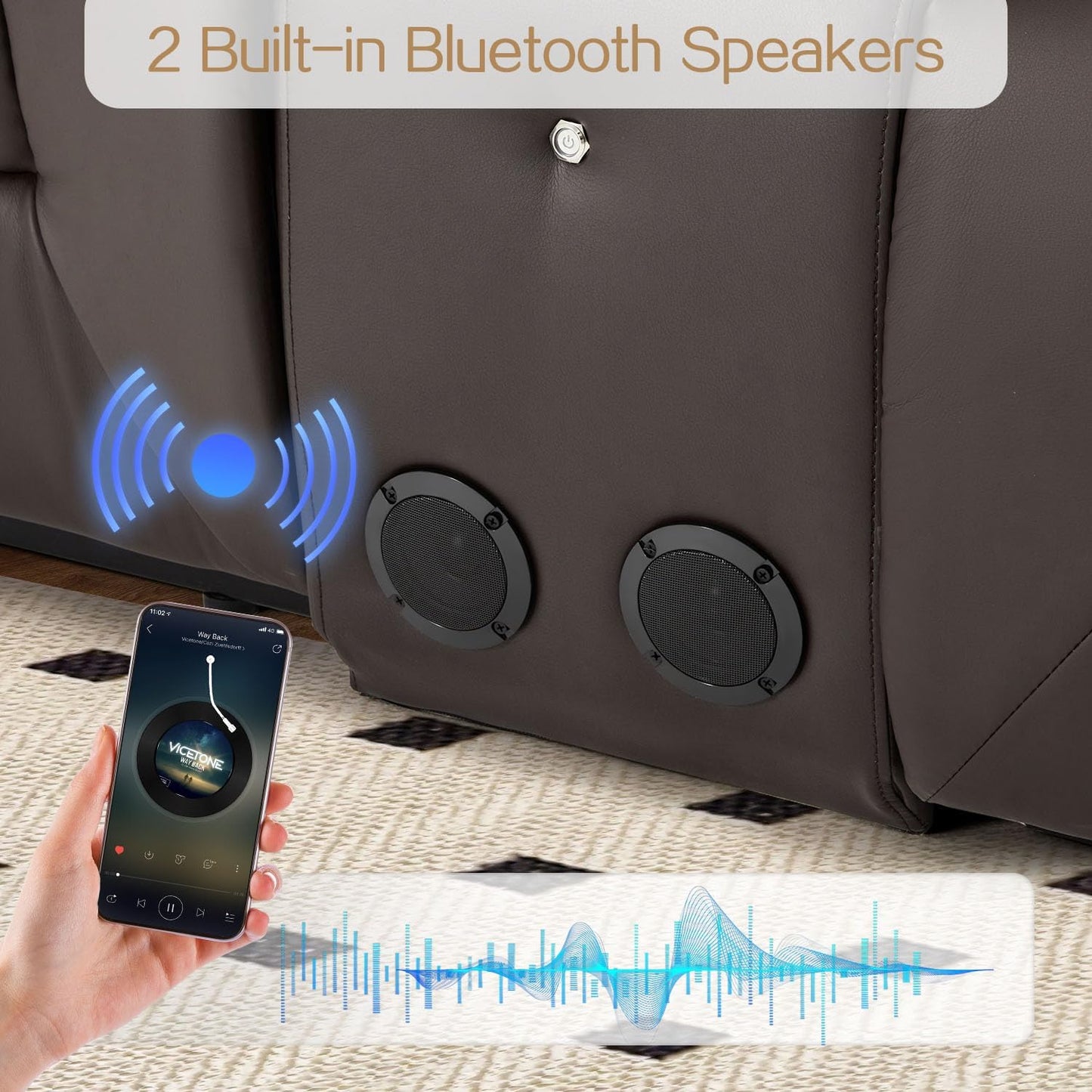 YODOLLA Faux Leather Recliner Sofa w/ Console, Brown