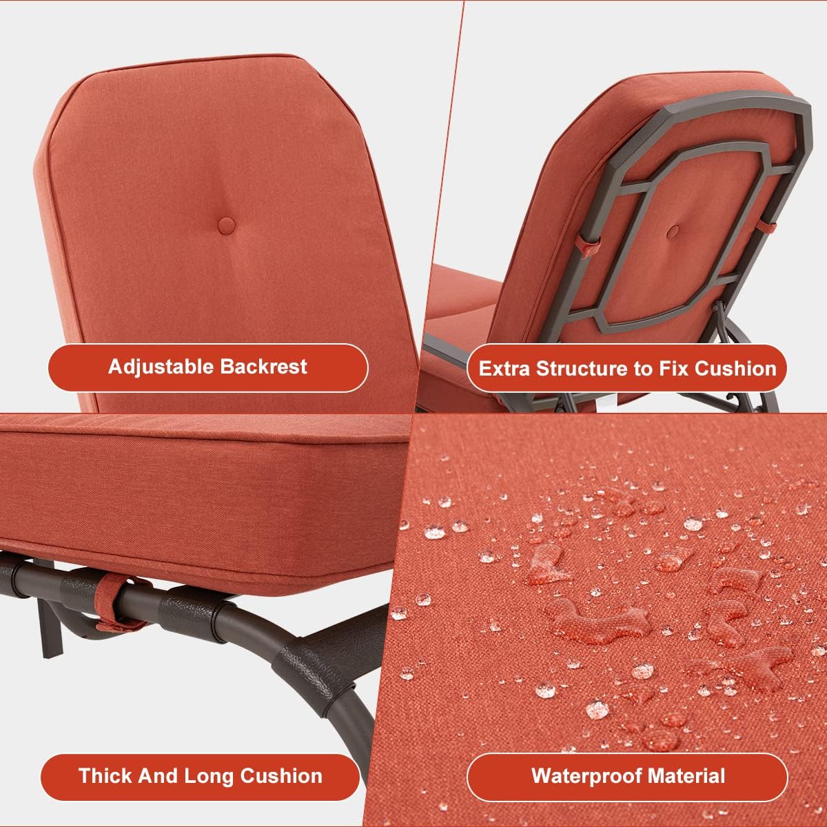 YODOLLA Adjustable Outdoor Chaise Lounge, Orange