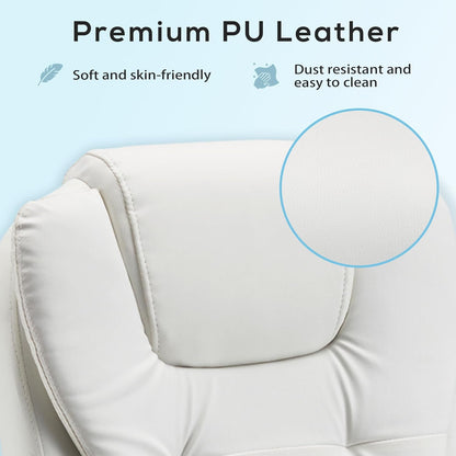 YODOLLA Massage Office Chair with Heat w/Retractable Footrest, Cream White