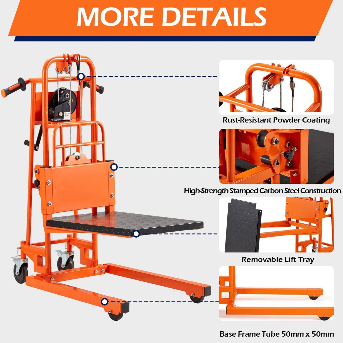 YODOLLA Material Lift Winch Stacker Manual Pallet Truck Dolly with Lockable Swivel Casters