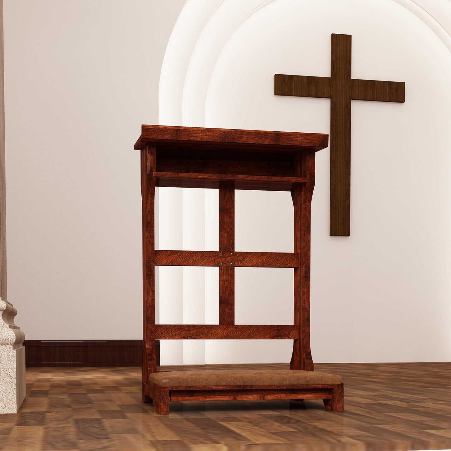 YODOLLA Acacia Wood Prayer Kneeler Bench with Storage Shelf & Soft Cushion