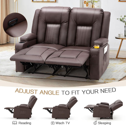 YODOLLA 2-Seat Recliner Sofa, Faux Leather, Cup Holders, Brown