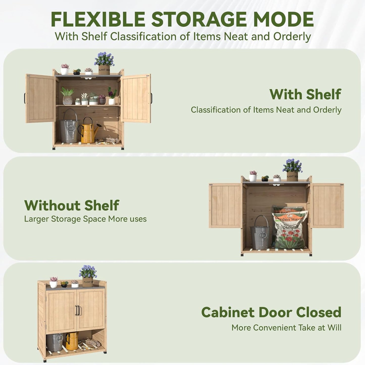 YODOLLA Potting Bench, Outdoor Wooden Storage Cabinet with Adjustable Shelf