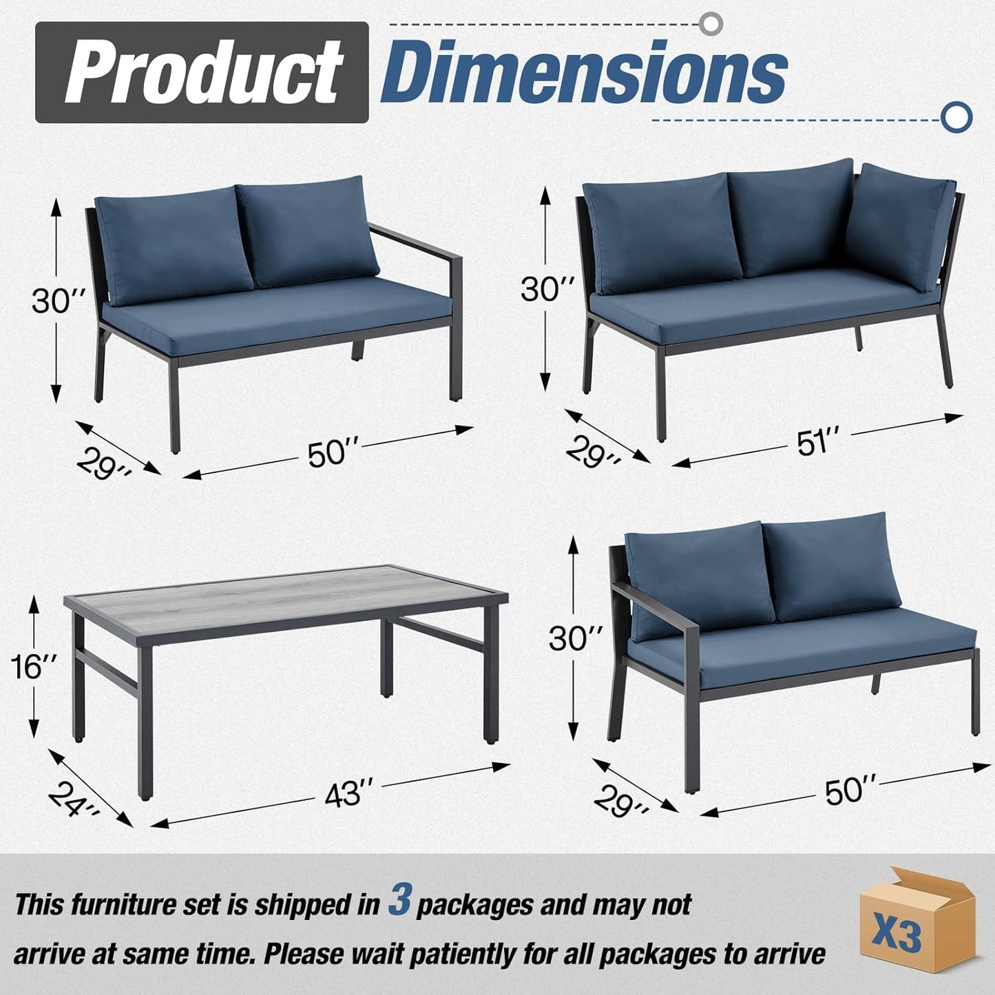 YODOLLA Metal Patio Sofa Set w/ Cushions