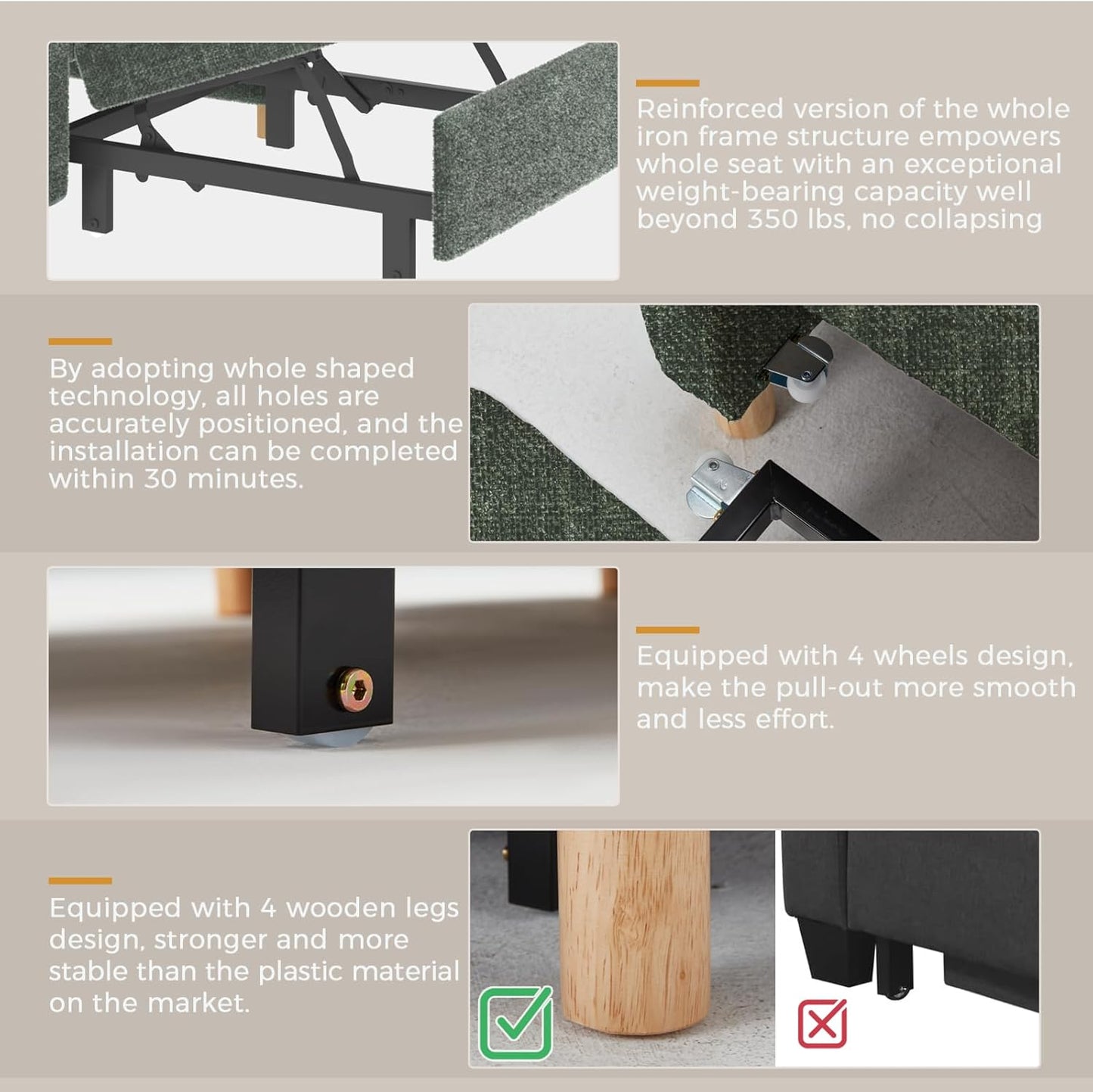 YODOLLA 3 in 1 Chair Bed Sleeper for Adults, Green