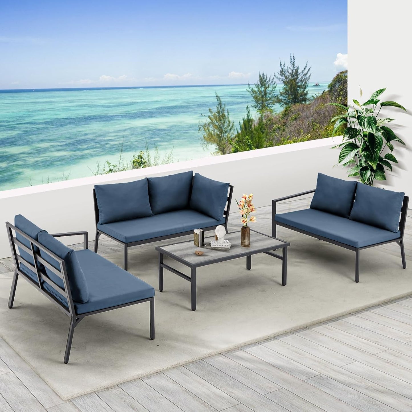 YODOLLA Metal Patio Sofa Set w/ Cushions