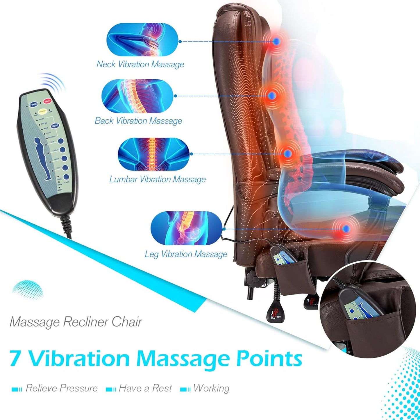 YODOLLA Massage Office Chair with Heat w/Retractable Footrest, Brown