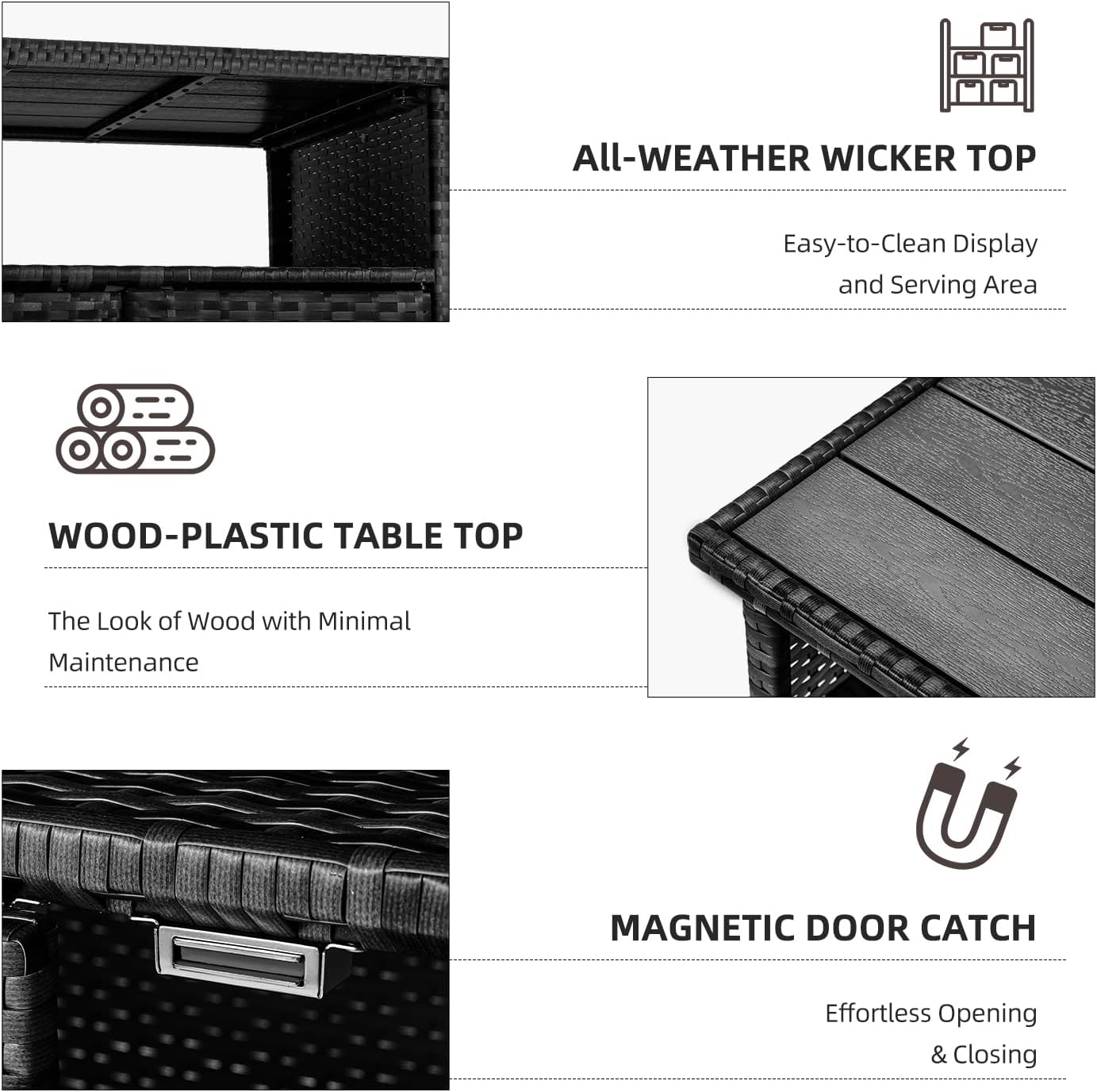 YODOLLA Outdoor Bar Cart, Patio Storage Grill Cart with Handles,Black