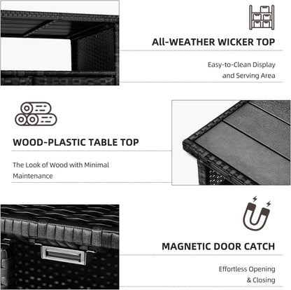 YODOLLA Outdoor Bar Cart, Patio Storage Grill Cart with Handles,Black