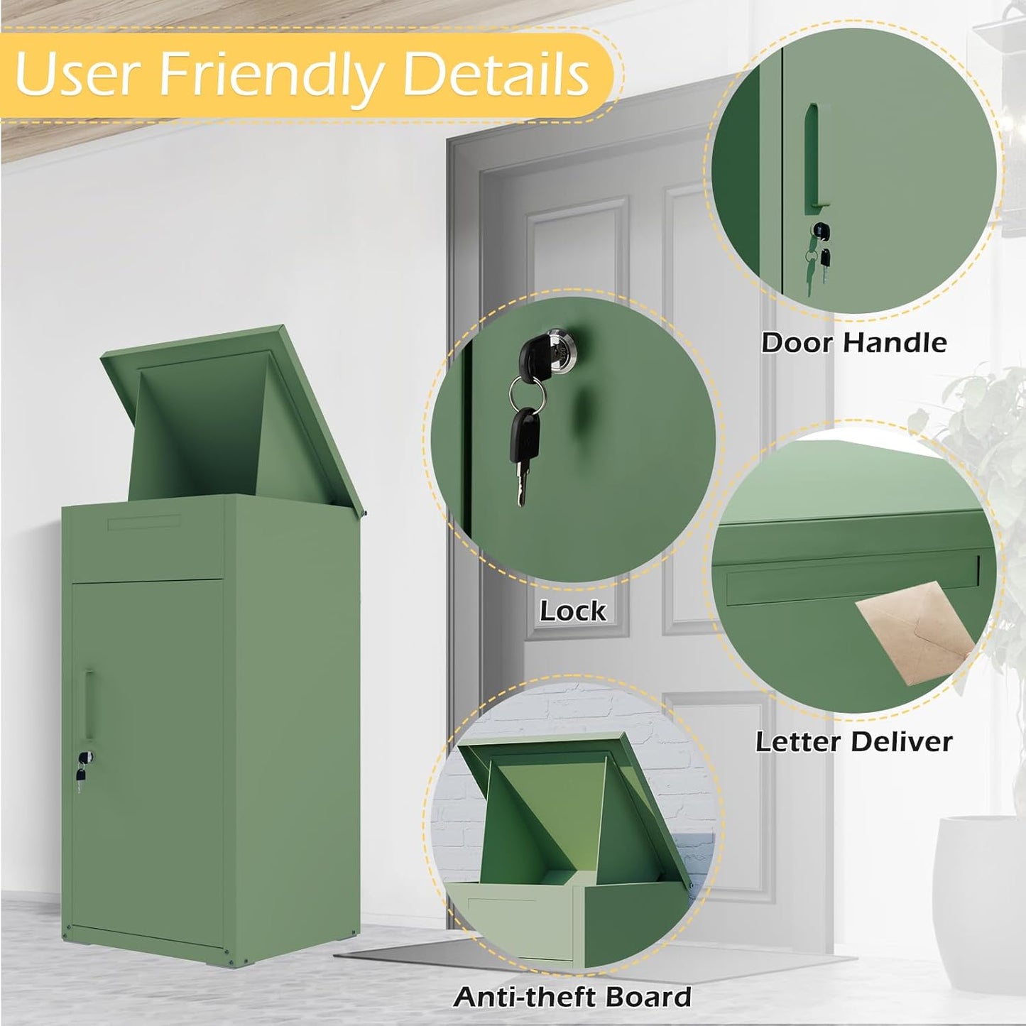 YODOLLA Lockable Anti-Theft Parcel Drop Box With Mailbox For Porch Fence Curbside, Green