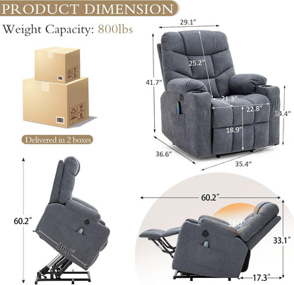 YODOLLA Massage Power Lift Recliner for Elderly, Linen Fabric, Blue Grey