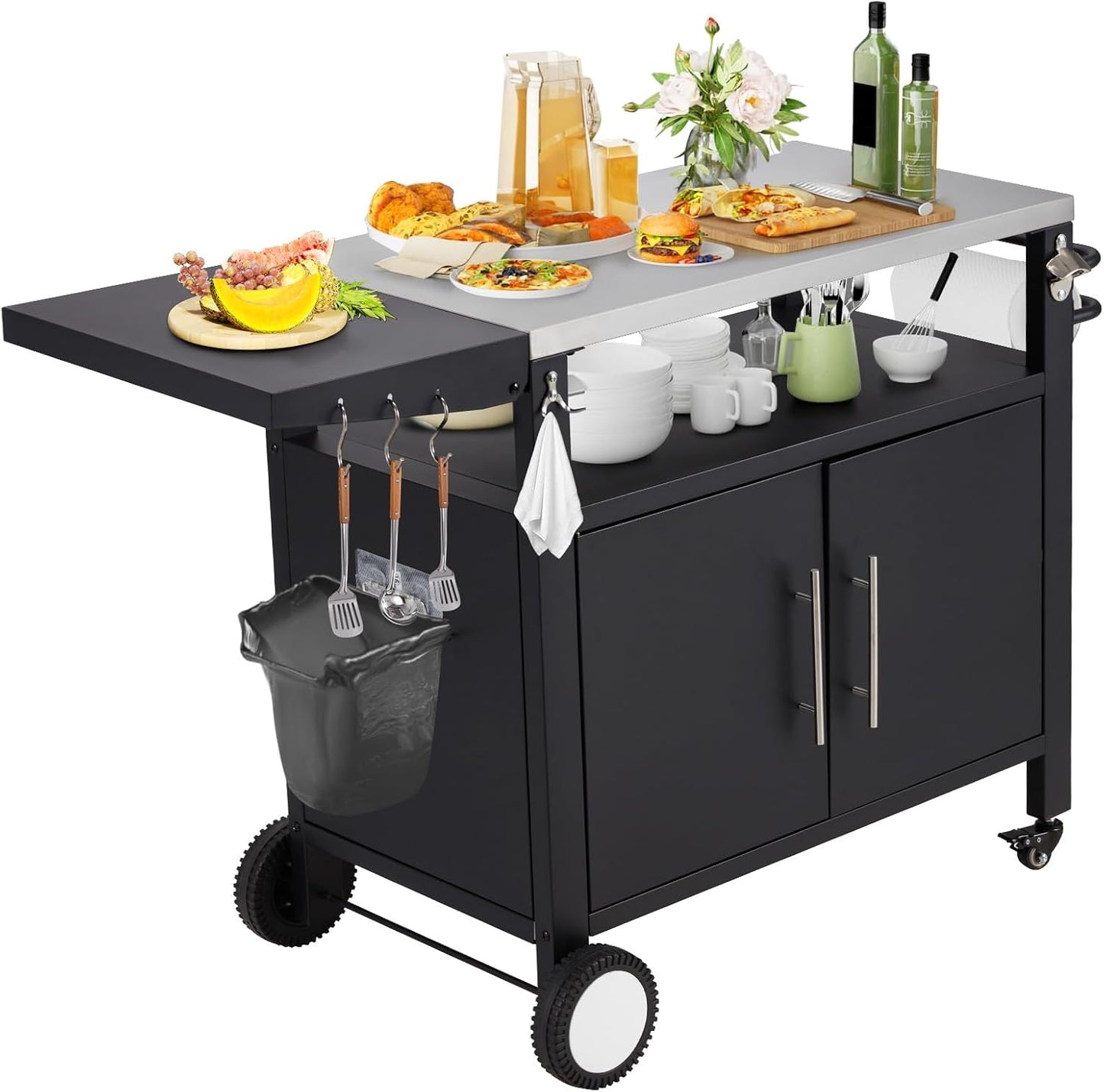 YODOLLA Outdoor Grill Table with Storage Cabinet, Rolling Bar Grill Cart 50’’×20’’×32.2’’