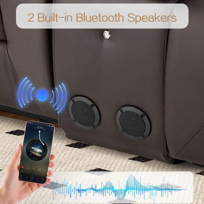 YODOLLA Brown Reclining Sofa w/ 2 Consoles & Speakers