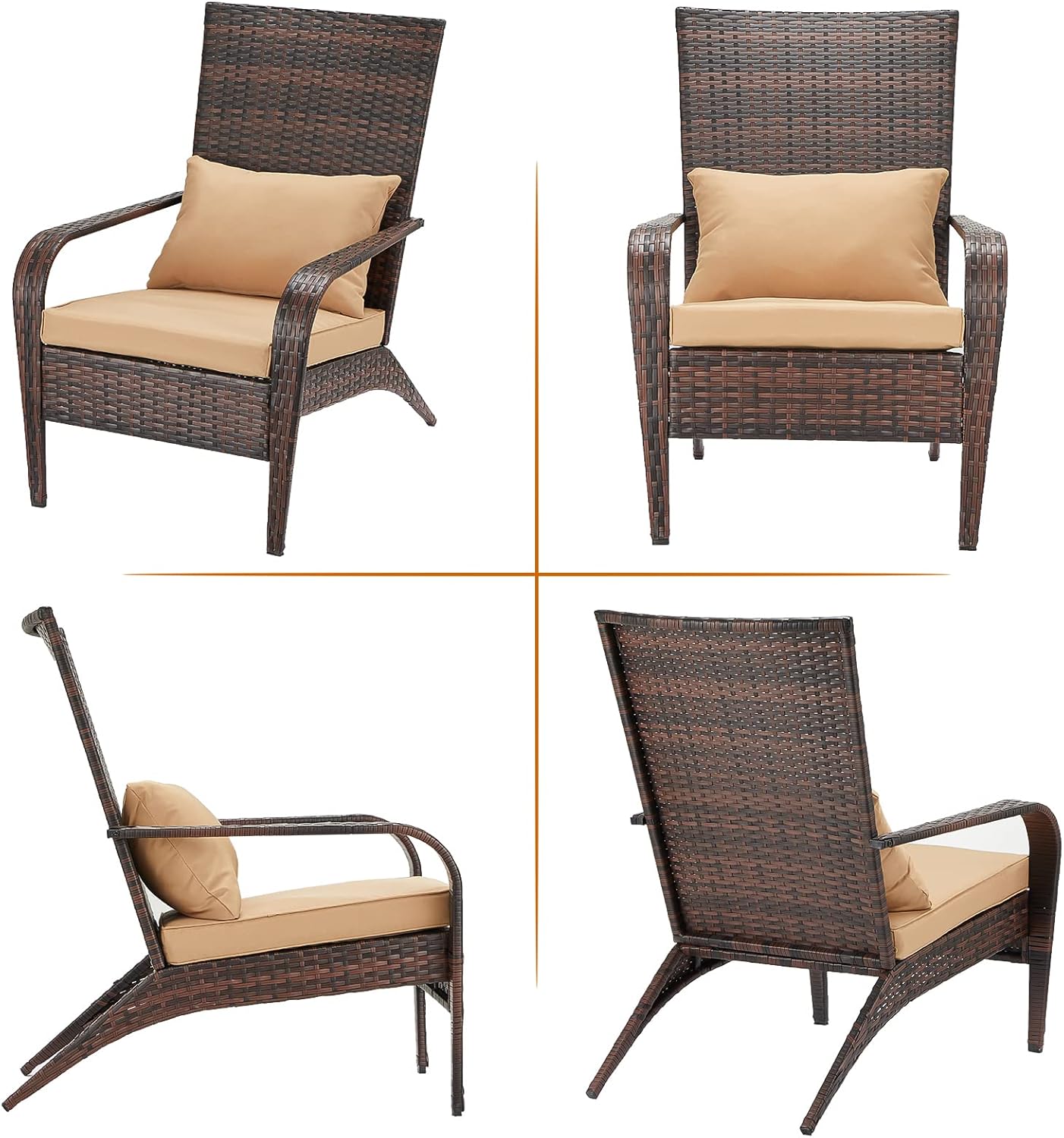YODOLLA 2PCS Patio Adirondack Wicker Chair, Brown