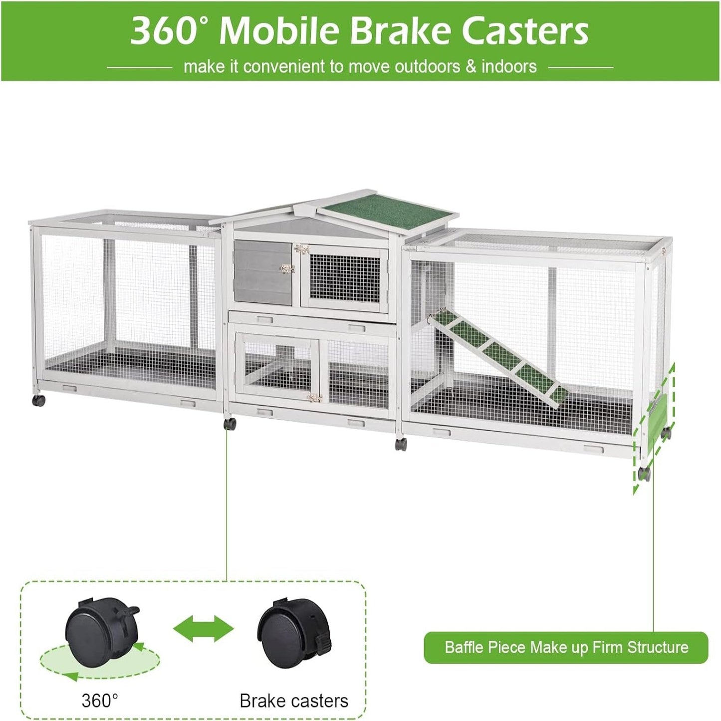 YODOLLA Rabbit Hutch 94.5'' Rabbit Hutch with 8 Wheels