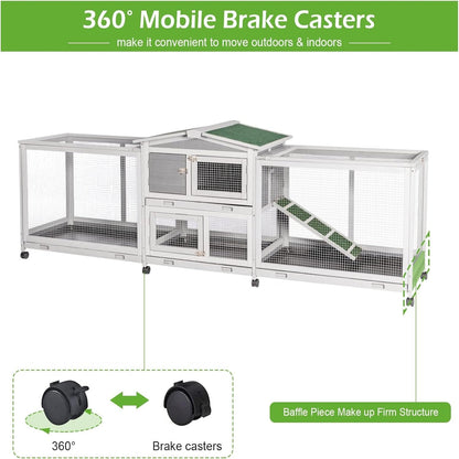 YODOLLA Rabbit Hutch 94.5'' Rabbit Hutch with 8 Wheels