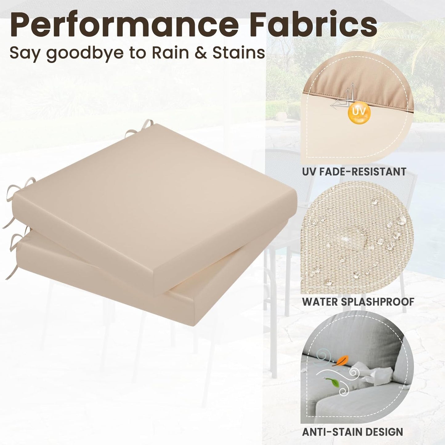 YODOLLA Outdoor Chair Cushions 19 x 19 x 3 Inch Seat Cushions for Patio Furniture