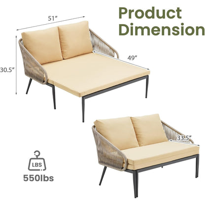 YODOLLA Outdoor Double Chaise Lounge Chair Convertible Patio Loveseat Sofa Couch