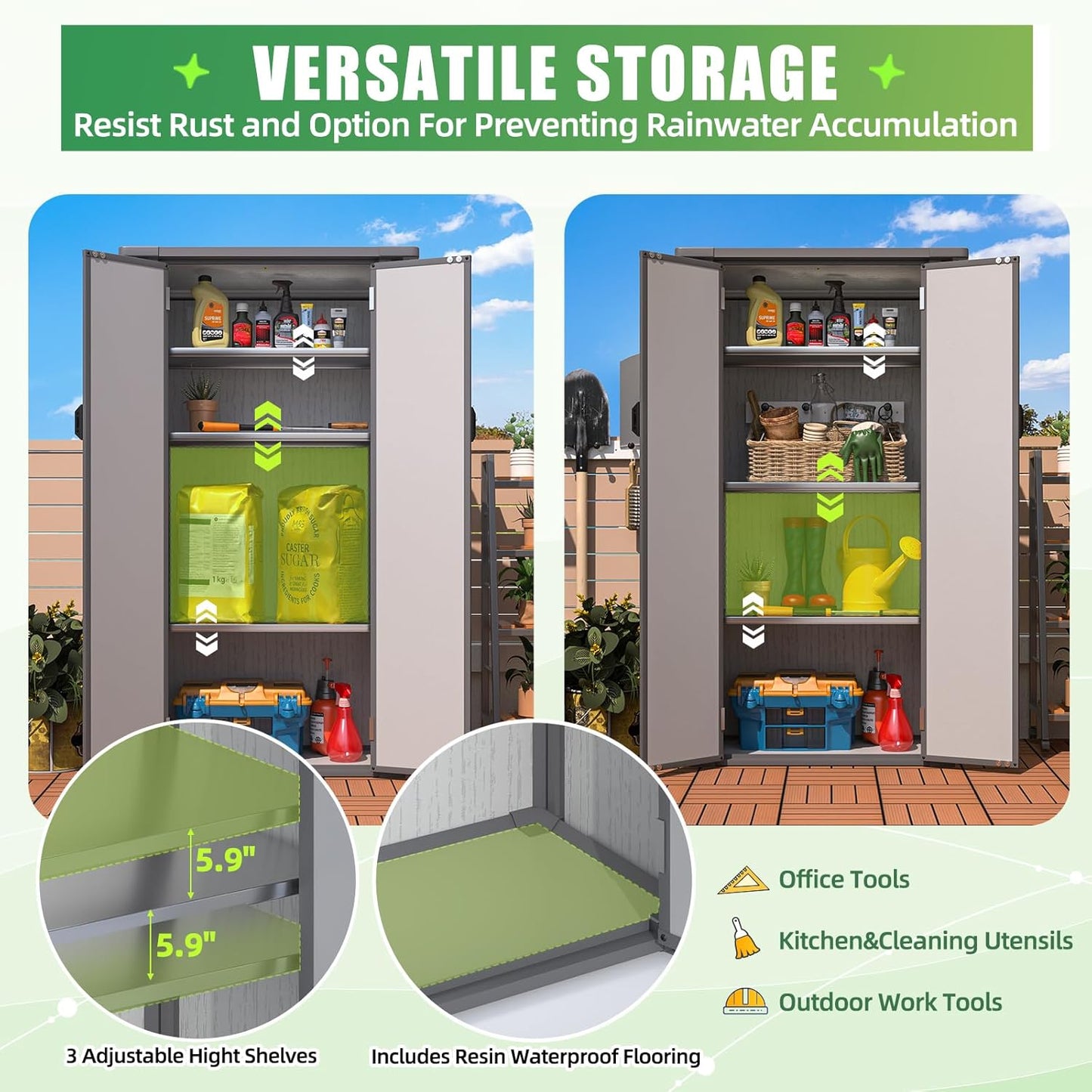 YODOLLA Waterproof Tall Resin Outdoor Storage Cabinet with Adjustable Shelves
