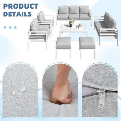 YODOLLA 7-Piece Patio Set, Light Gray Cushions