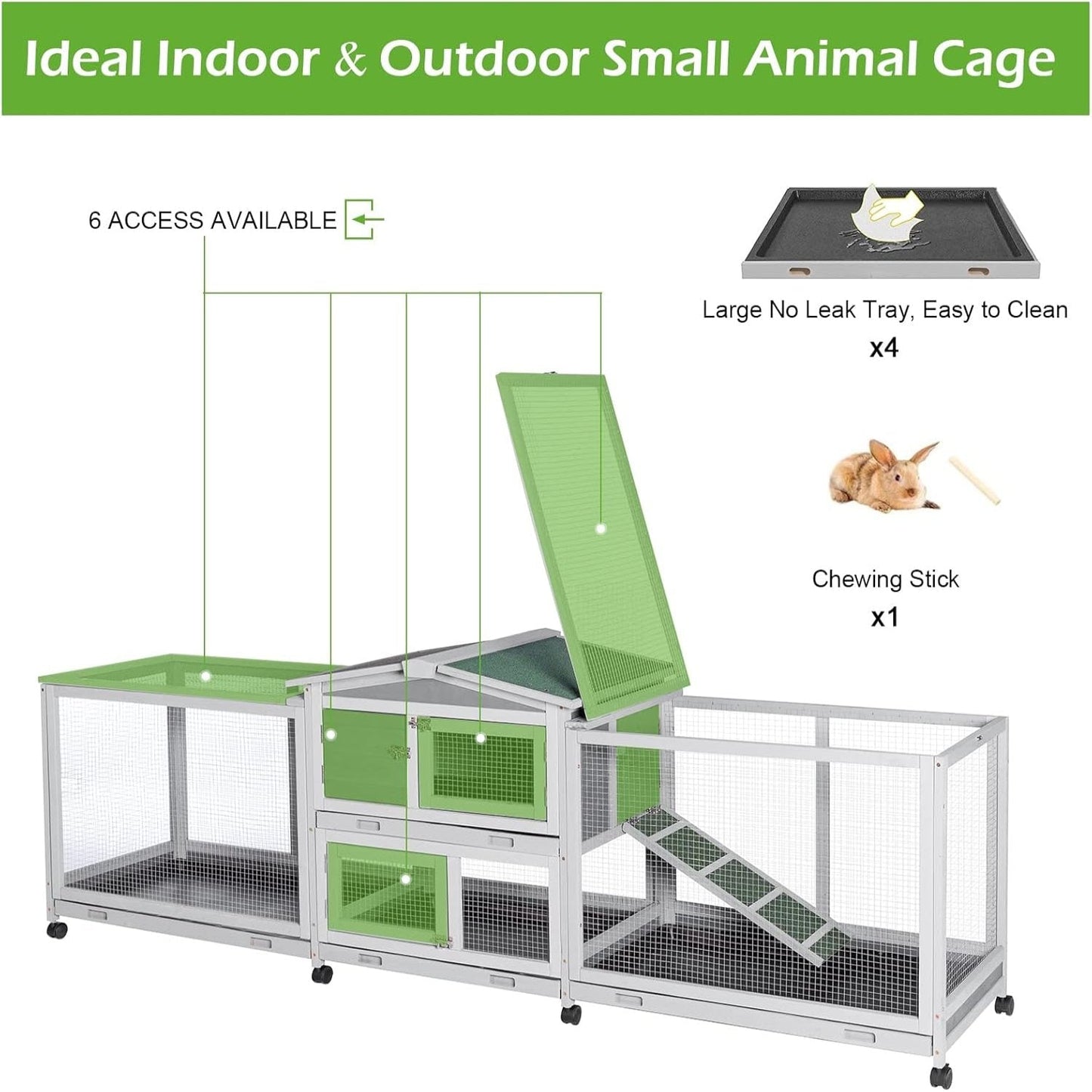 YODOLLA Rabbit Hutch 94.5'' Rabbit Hutch with 8 Wheels