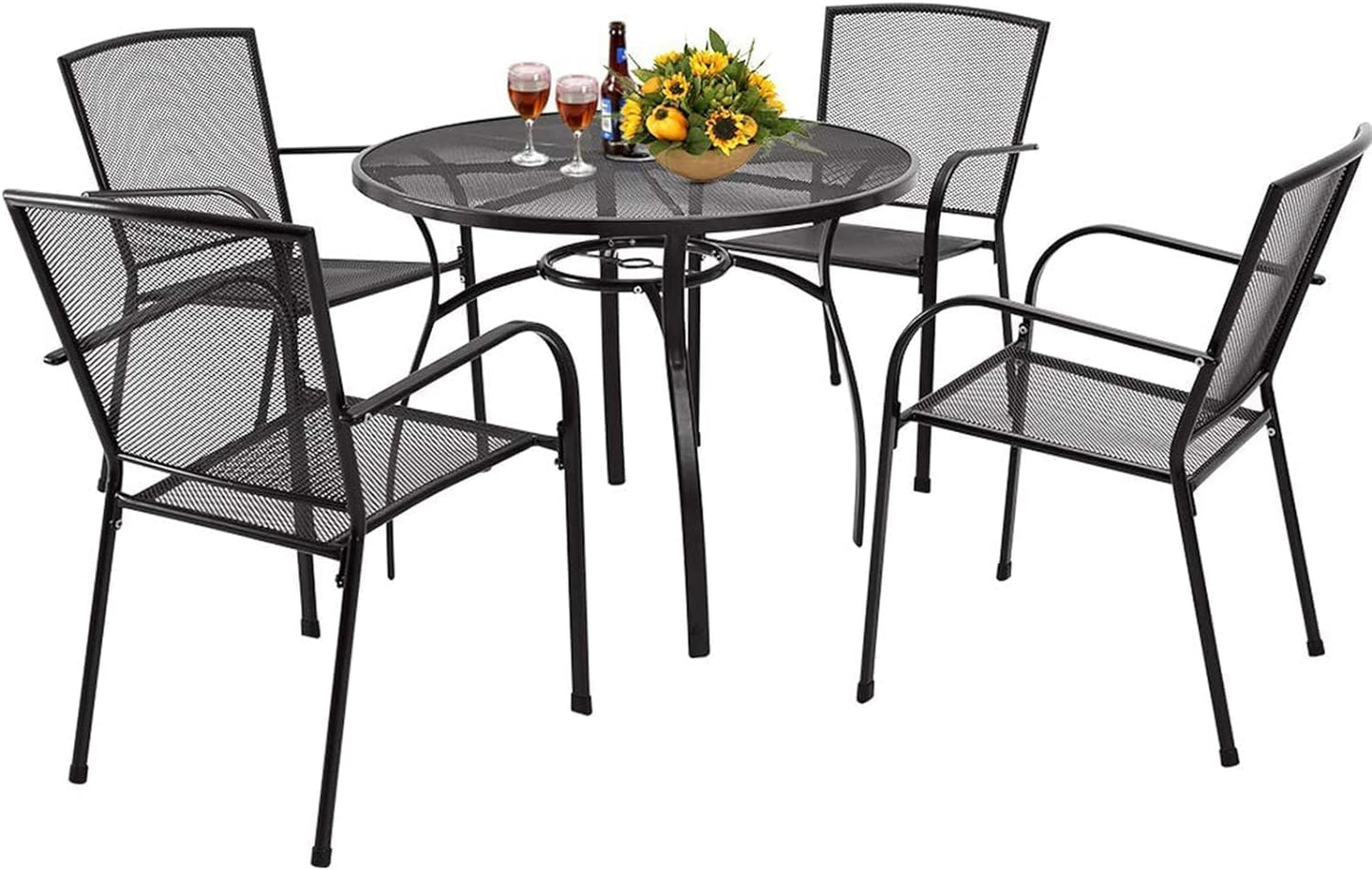 YODOLLA Metal Patio Table with Umbrella Hole