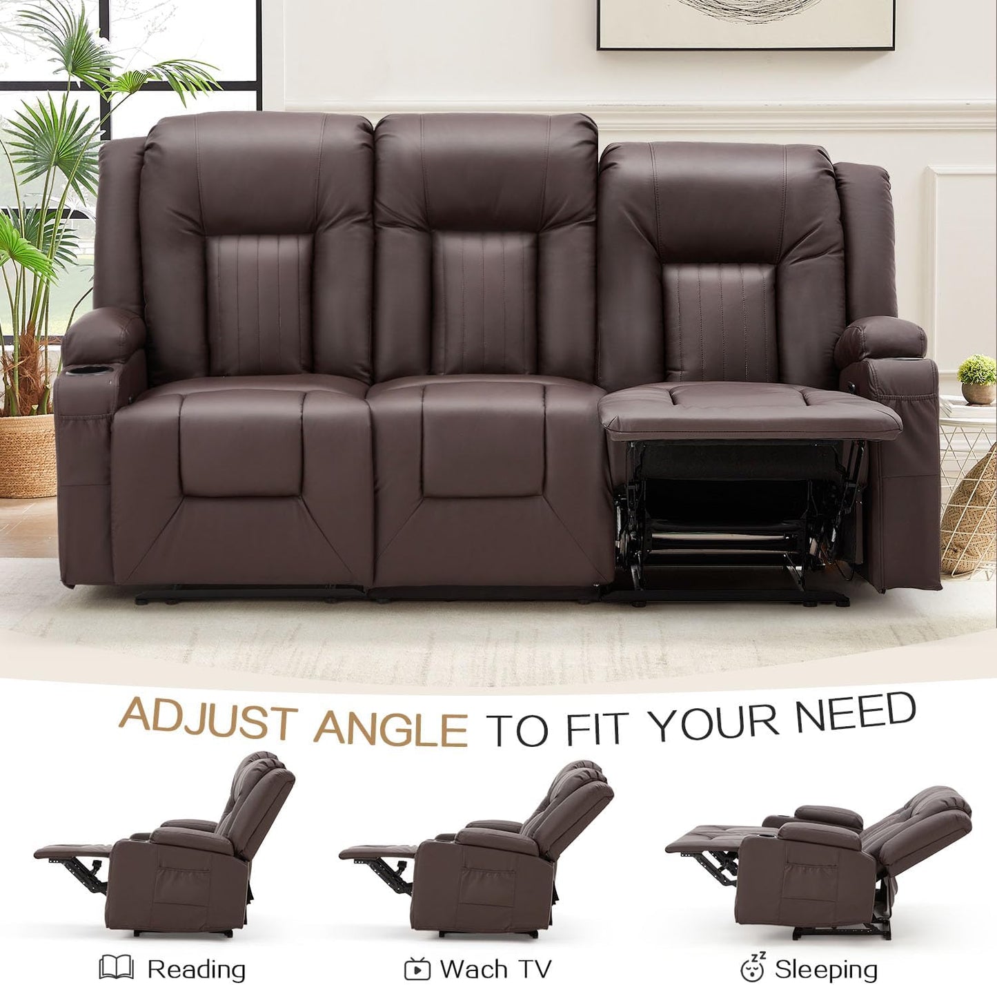 YODOLLA Home Theater Seating, 2-Cup Holders, Brown