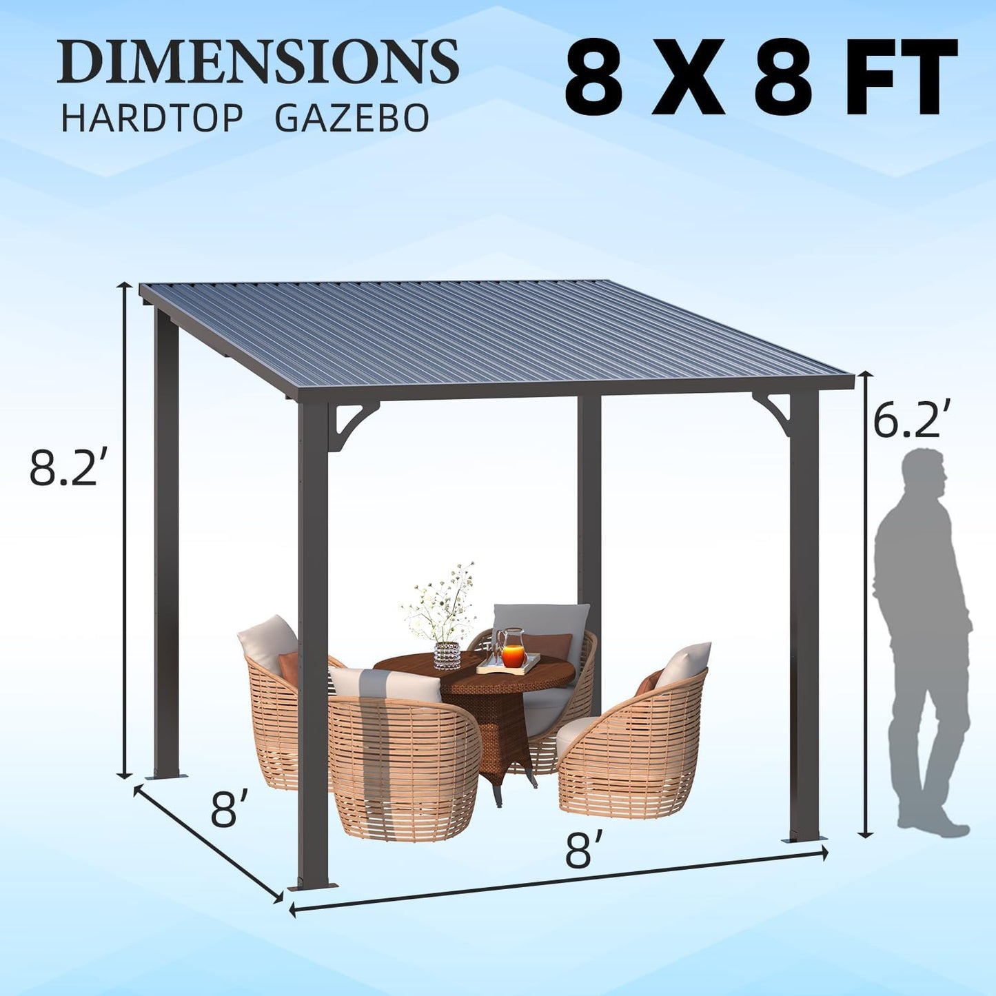 YODOLLA 8' x 8' Outdoor Pergola Hardtop Gazebo,Dark Grey