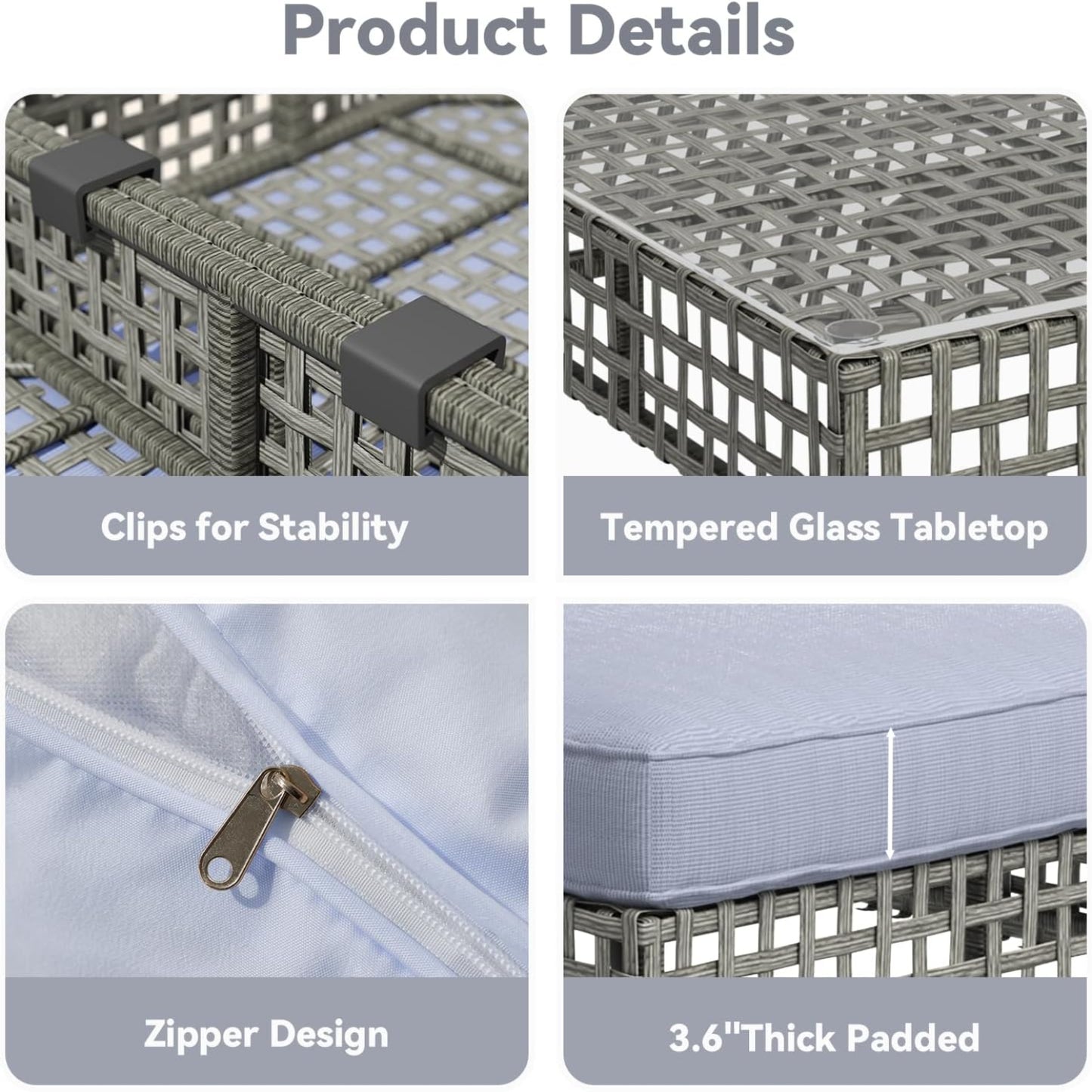 YODOLLA 7-Piece Outdoor Sofa Set, Grey Rattan & Blue Cushions