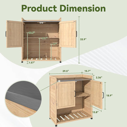 YODOLLA Potting Bench, Outdoor Wooden Storage Cabinet with Adjustable Shelf