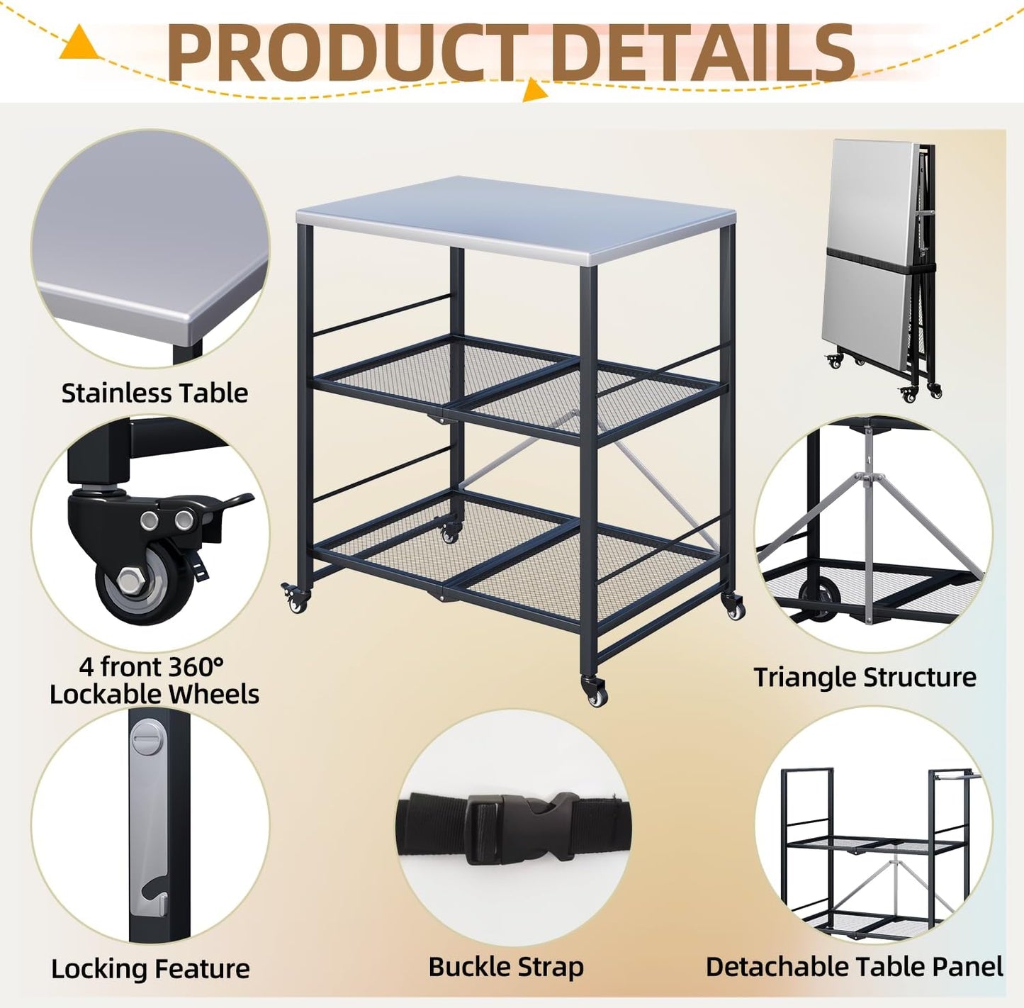 YODOLLA Stainless Pizza Oven Table with 2 Lock Casters, Silver