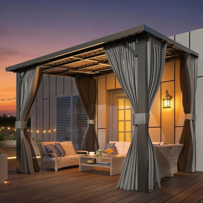 YODOLLA 2.4x2.4m Lean-to Gazebo with Curtains and Mosquito Netting