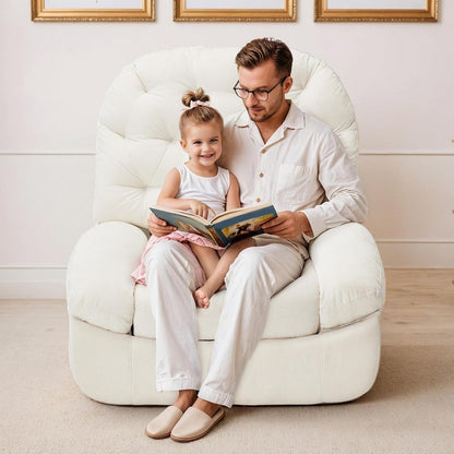 YODOLLA Oversized Recliner Chair, 360° Swivel Rocking Glider, Chenille Rocker, Cream White