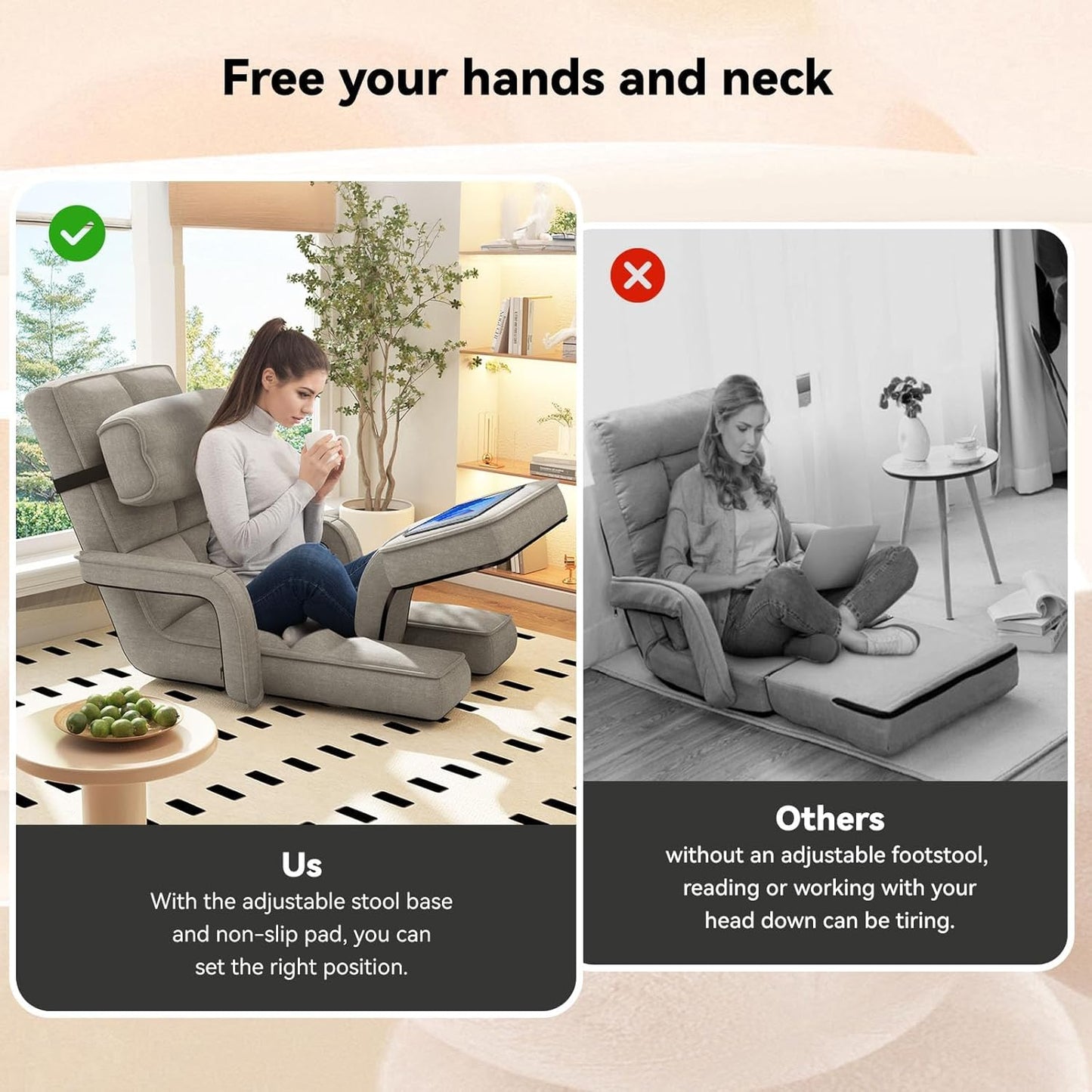 YODOLLA Folding Floor Chair, Small Sofa with Back Support