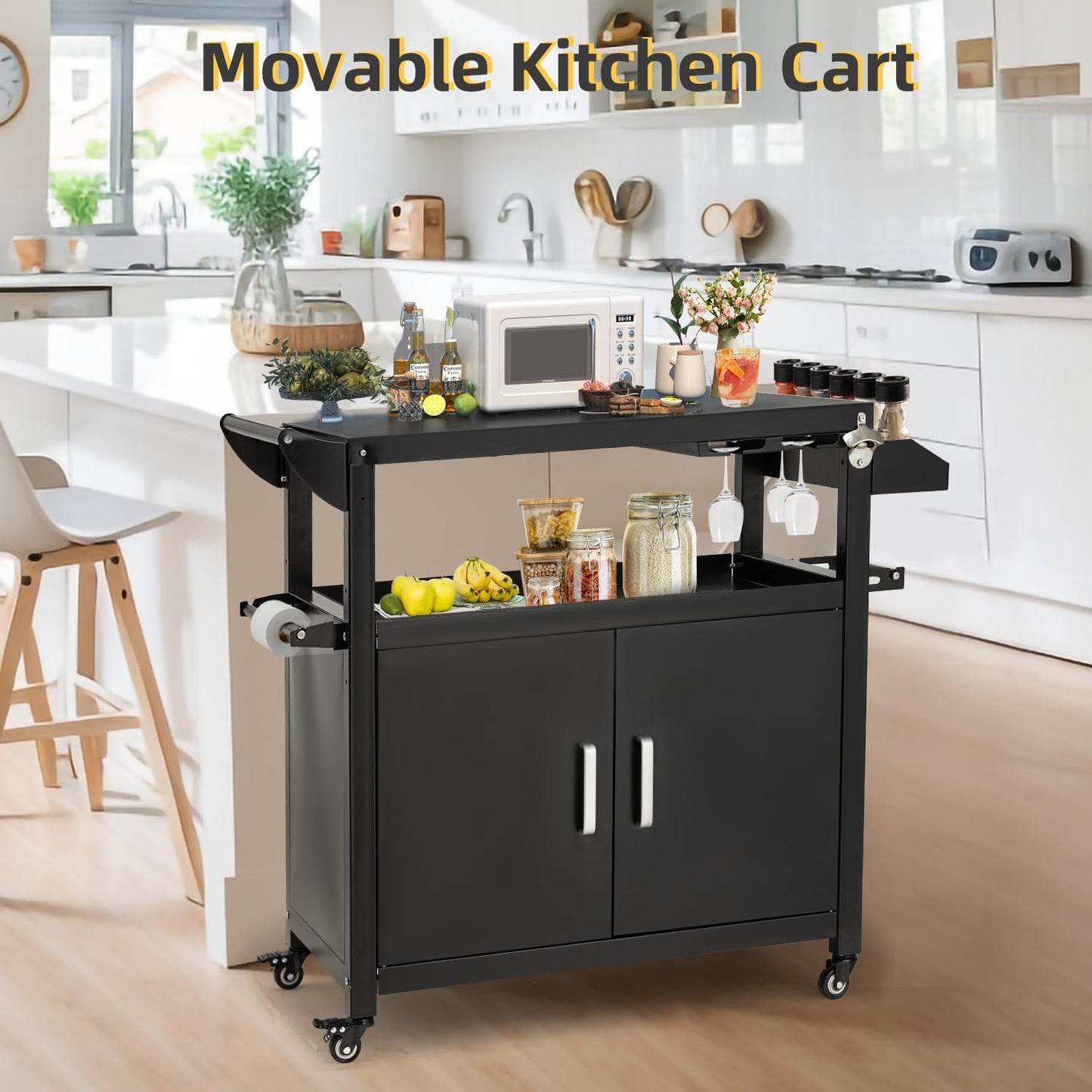YODOLLA Outdoor Grill Cart Kitchen Storage Cabinets Island with Wheels